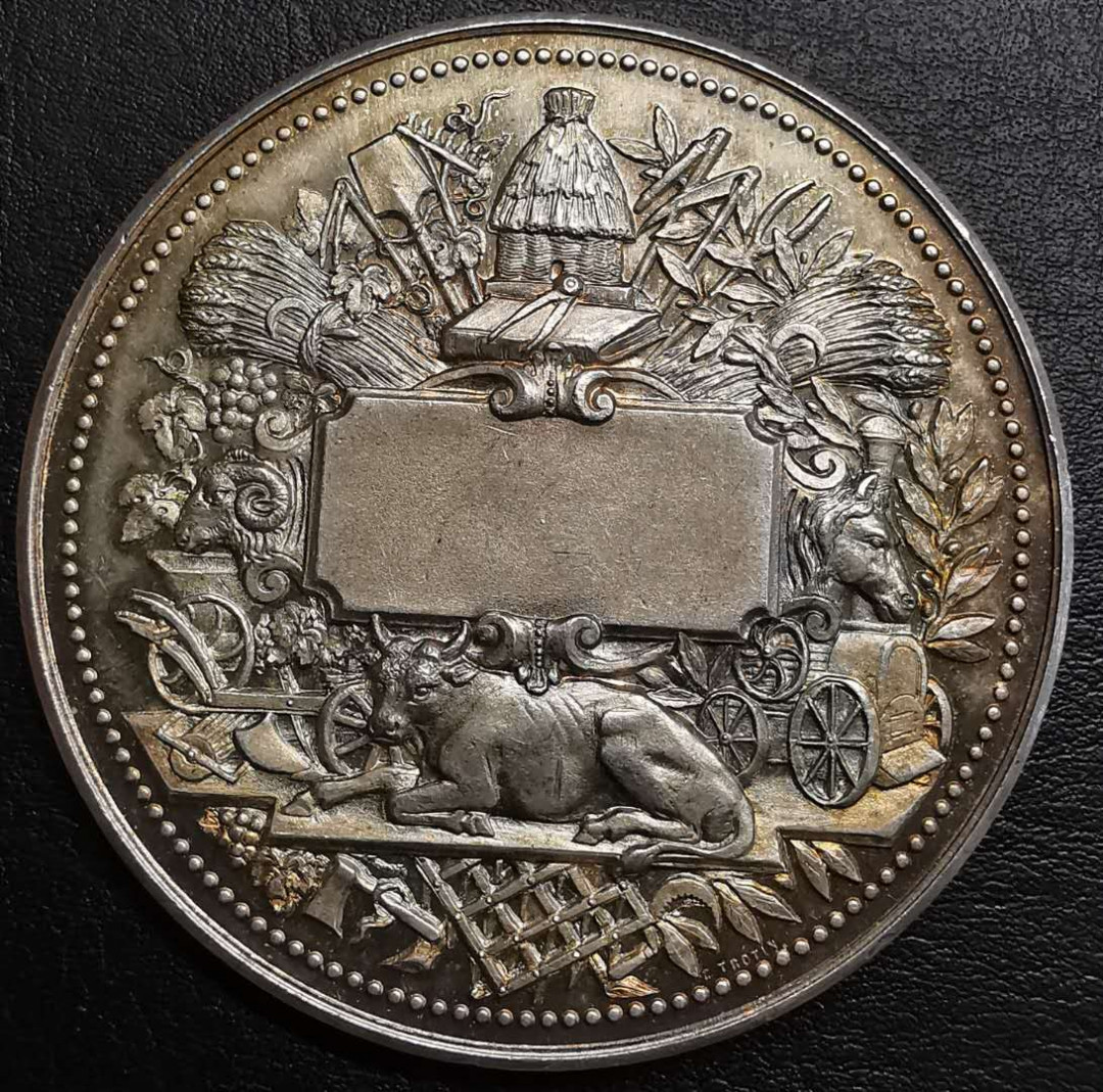 凡希社世界钱币微拍第一百五十六期 十九世纪法国农业协会银质大奖章包浆好品！