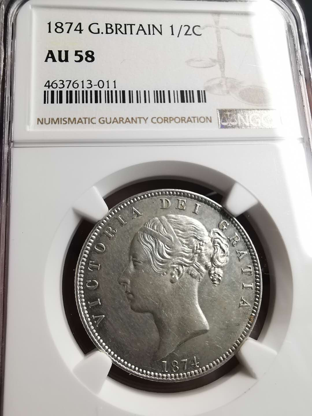 凡希社世界钱币微拍第一百五十六期 1874英国年青头像半克朗NGC-AU58