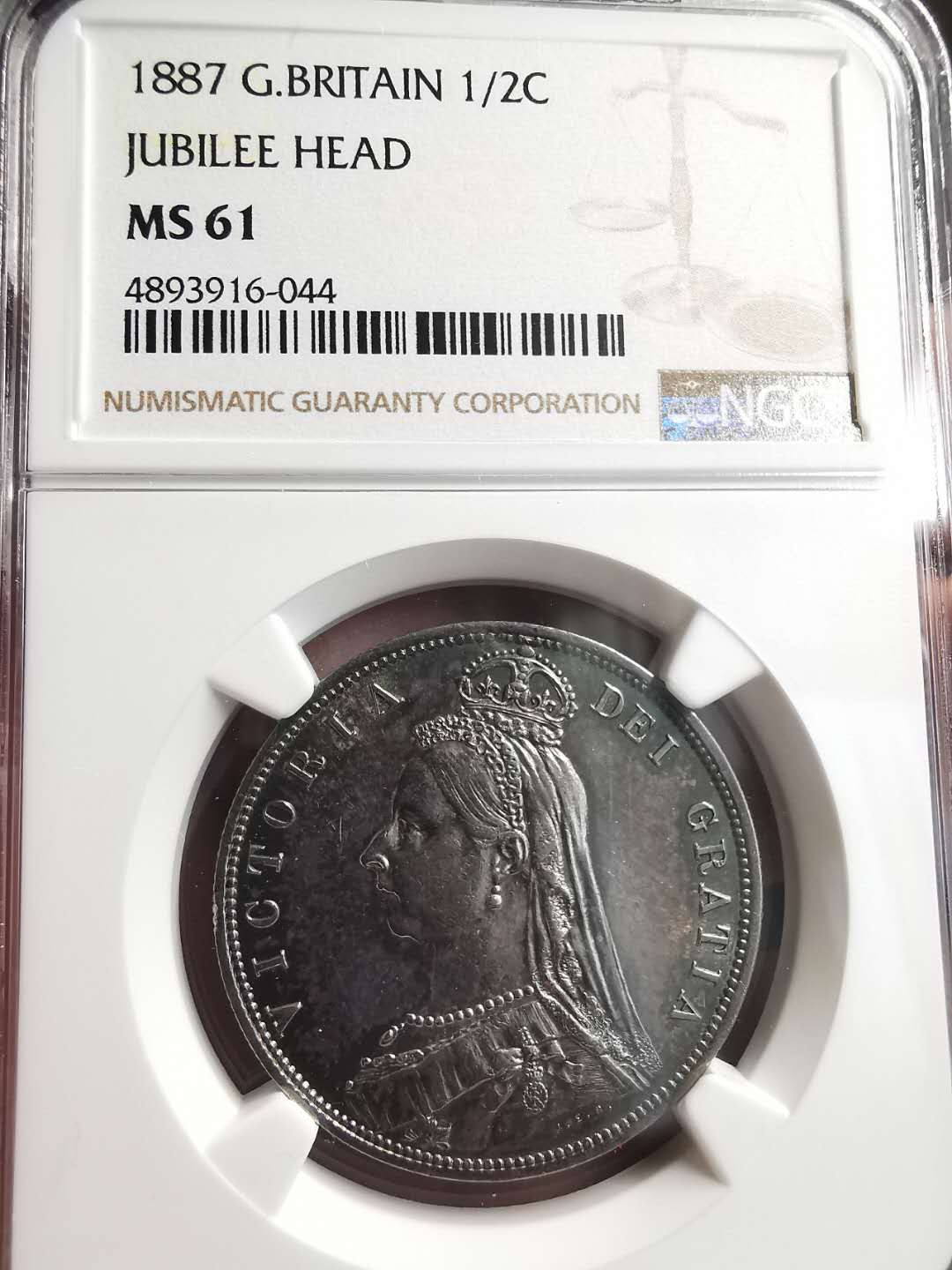 凡希社世界钱币微拍第一百五十六期 1887英国1/2克朗NGC-MS61