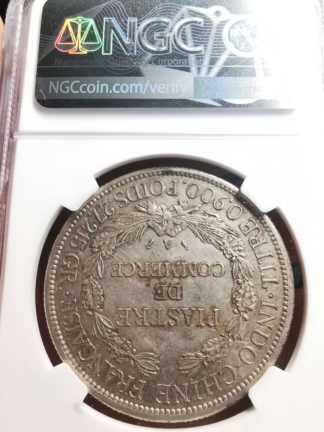 凡希社世界钱币微拍第一百五十六期 荐！1895法属印度支那1P大银NGC-AU55加重版！