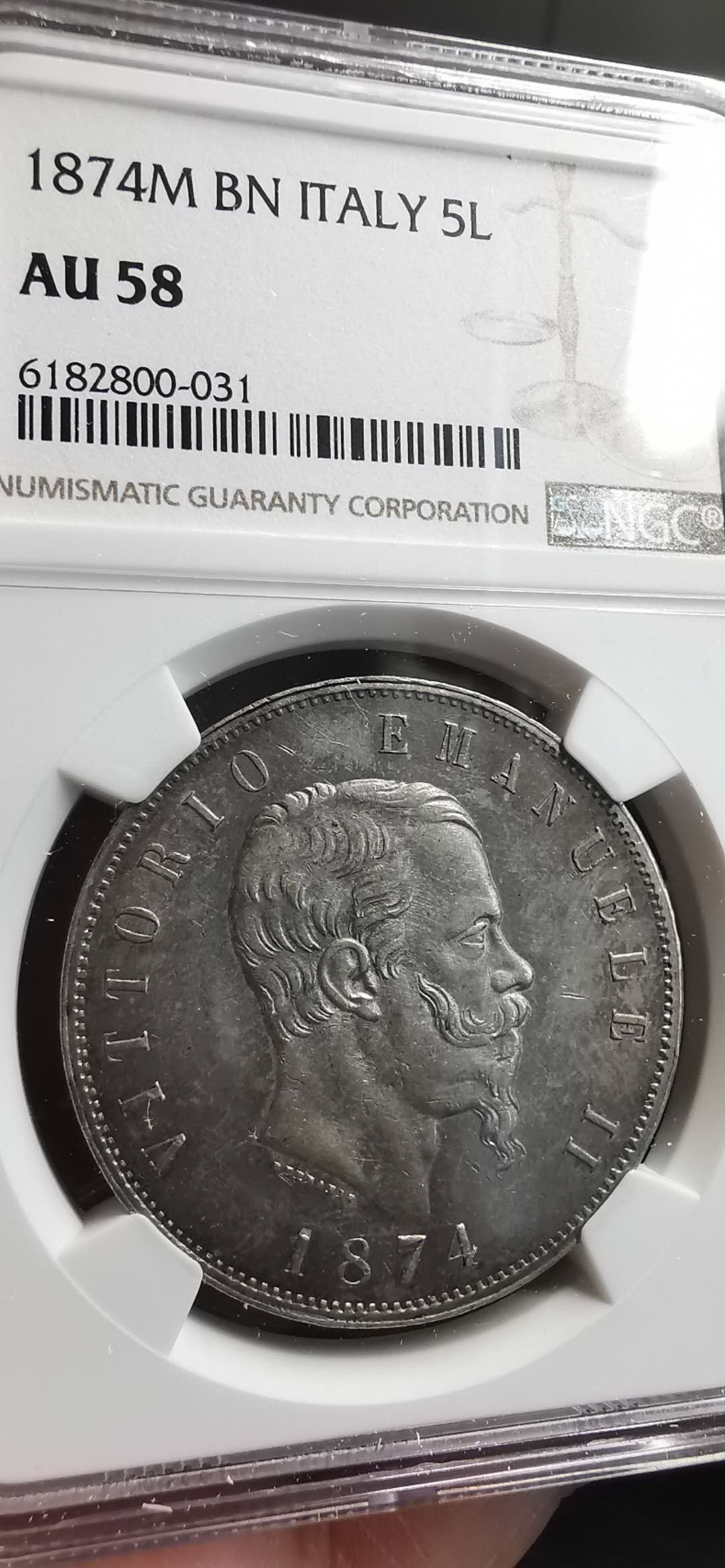 凡希社世界钱币微拍第一百五十六期 1874意大利5里拉大银NGC-AU58