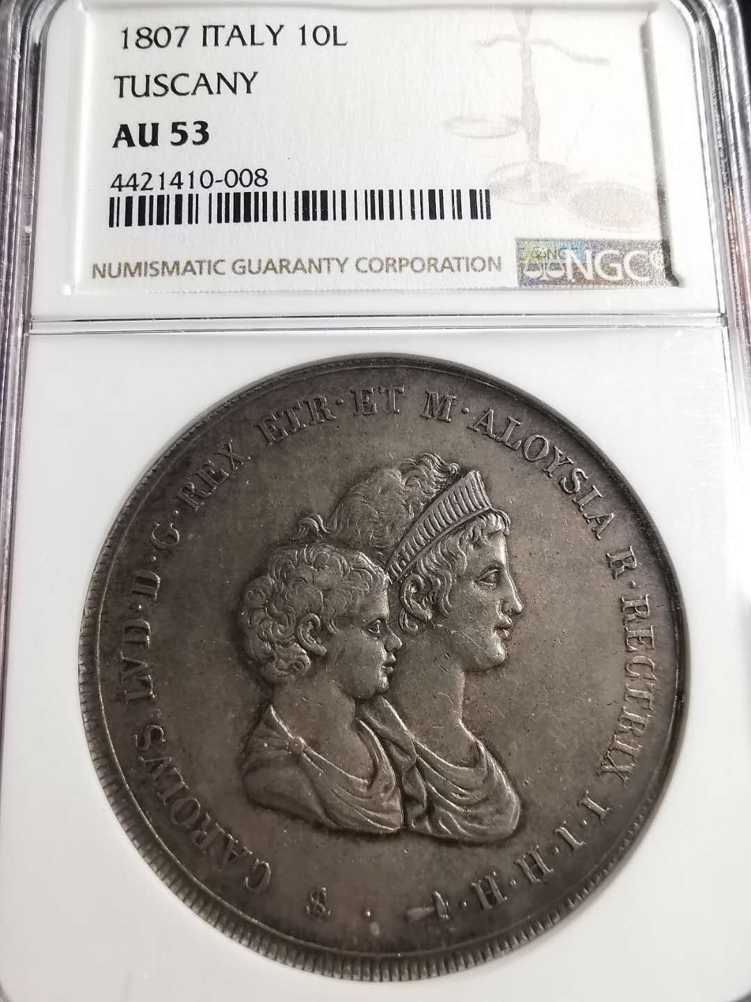 凡希社世界钱币微拍第一百五十六期 1807托斯卡纳10里拉大银NGC-AU53