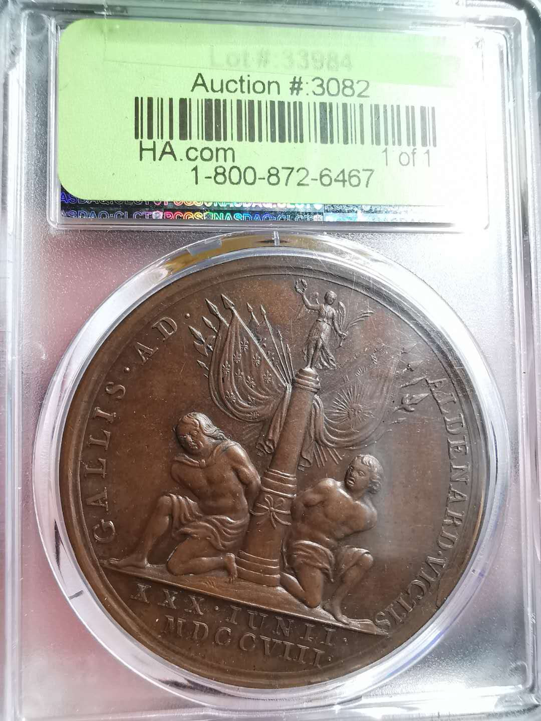 凡希社世界钱币微拍第一百五十六期 稀！1708英国安妮女王纪念大铜章PCGS-MS64