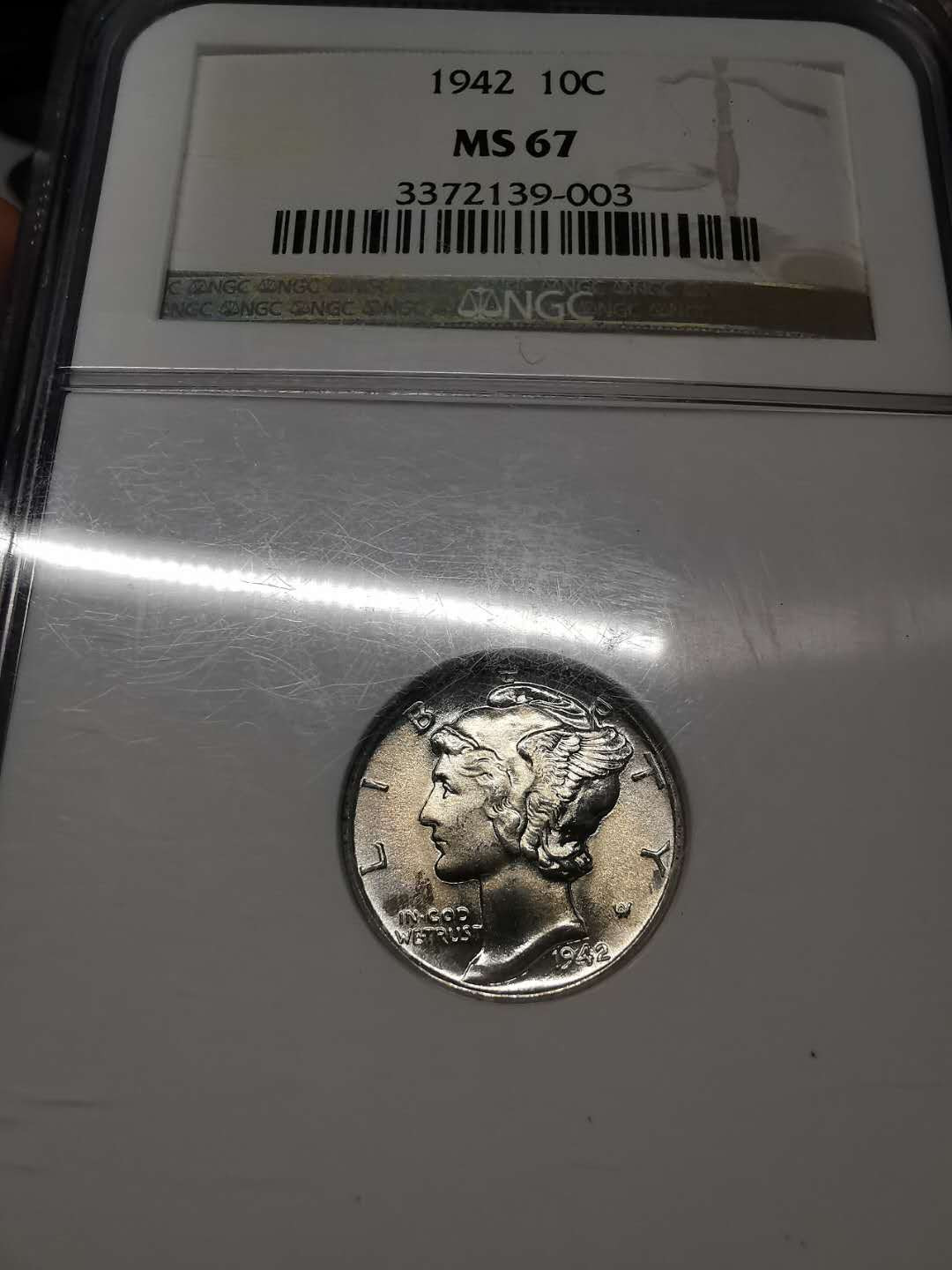 凡希社世界钱币微拍第一百五十六期 1942美国墨丘利10分NGC-MS67高分！