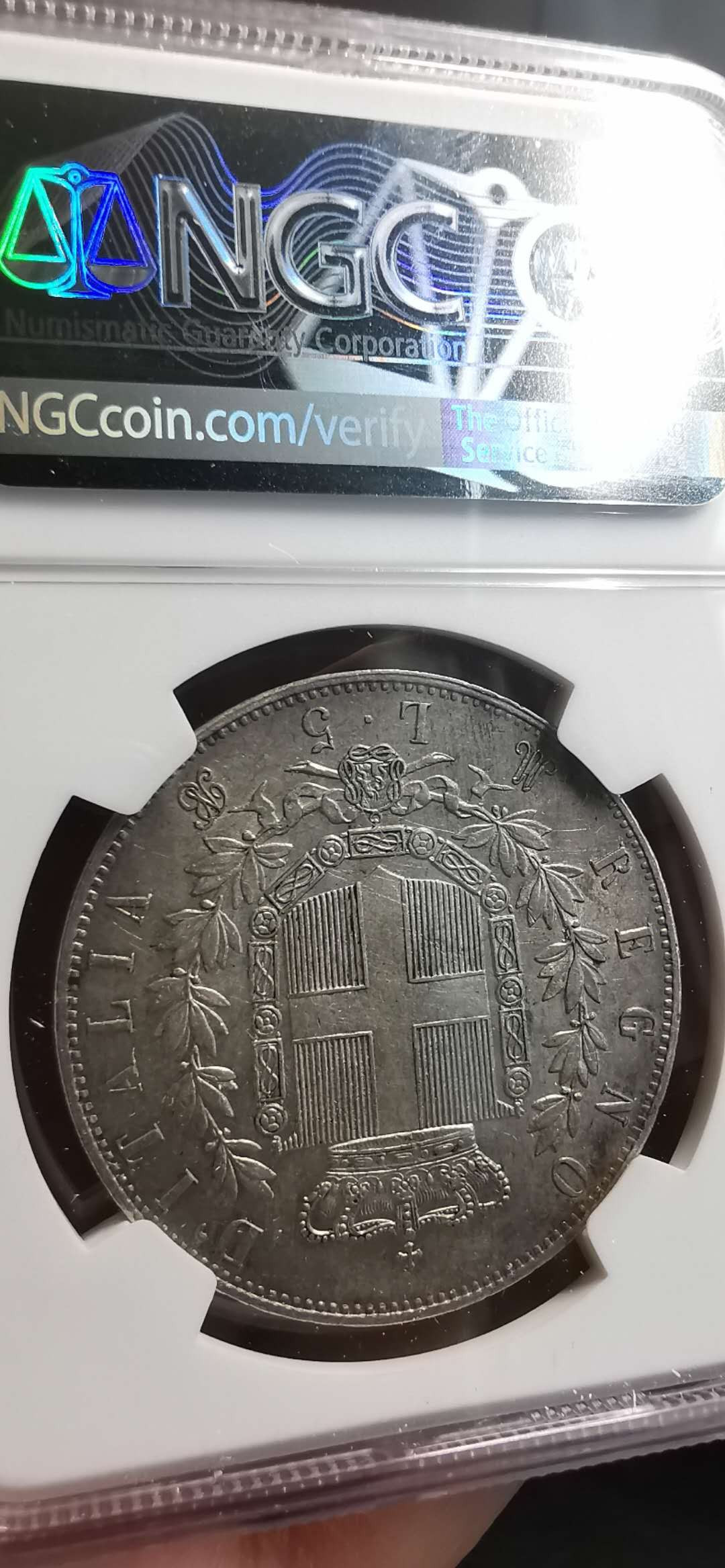 凡希社世界钱币微拍第一百五十六期 1874意大利5里拉大银NGC-AU58