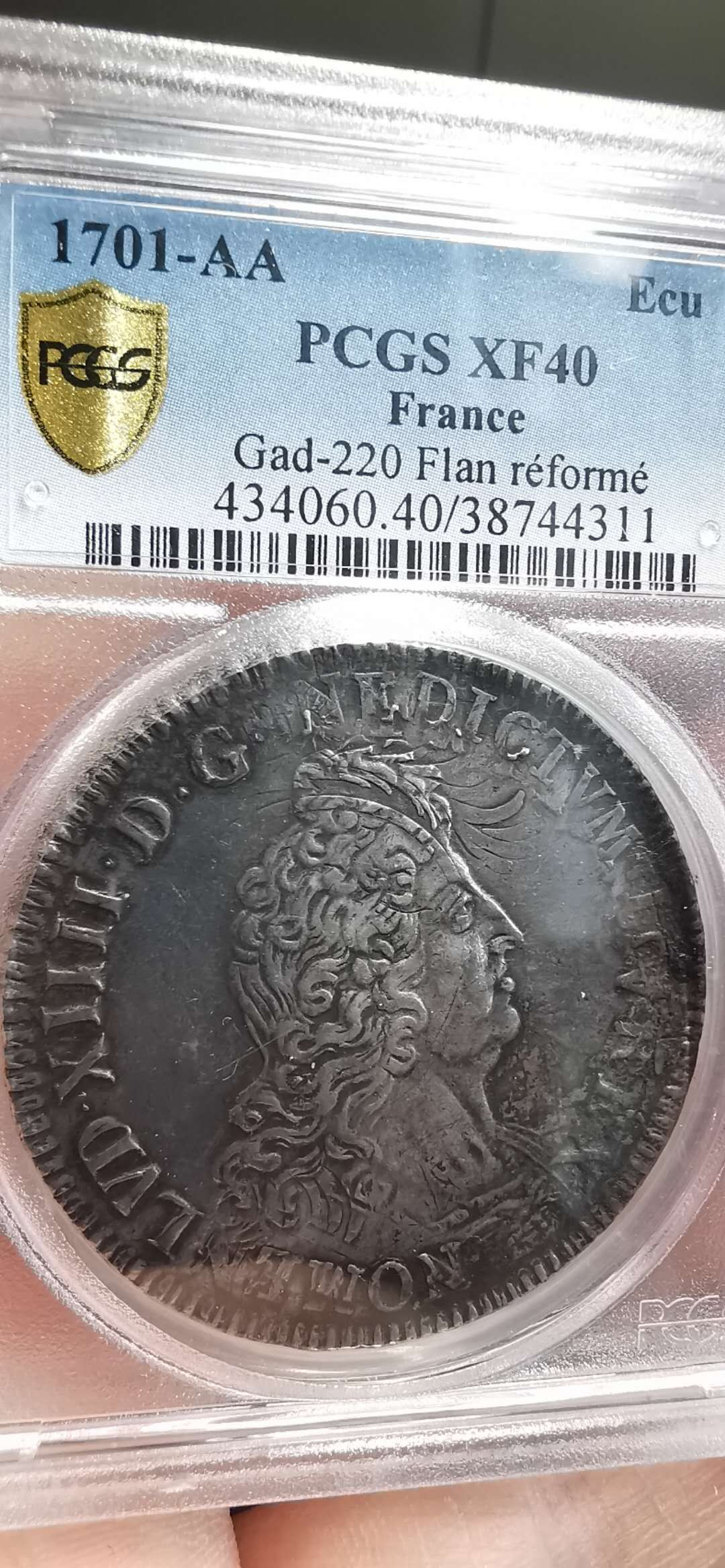 凡希社世界钱币微拍第一百五十六期 1701AA法国路易十四埃居大银PCGS-XF40