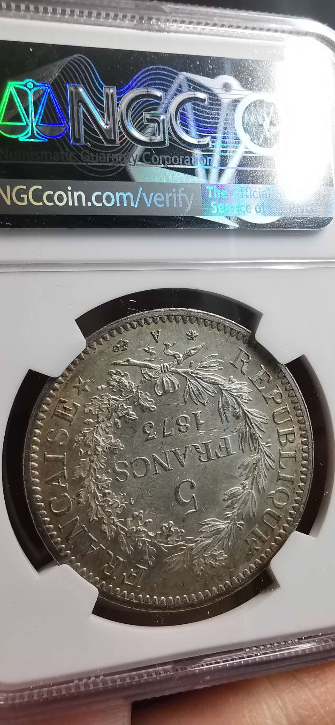 凡希社世界钱币微拍第一百五十六期 1873法国大力神5法郎NGC-MS62