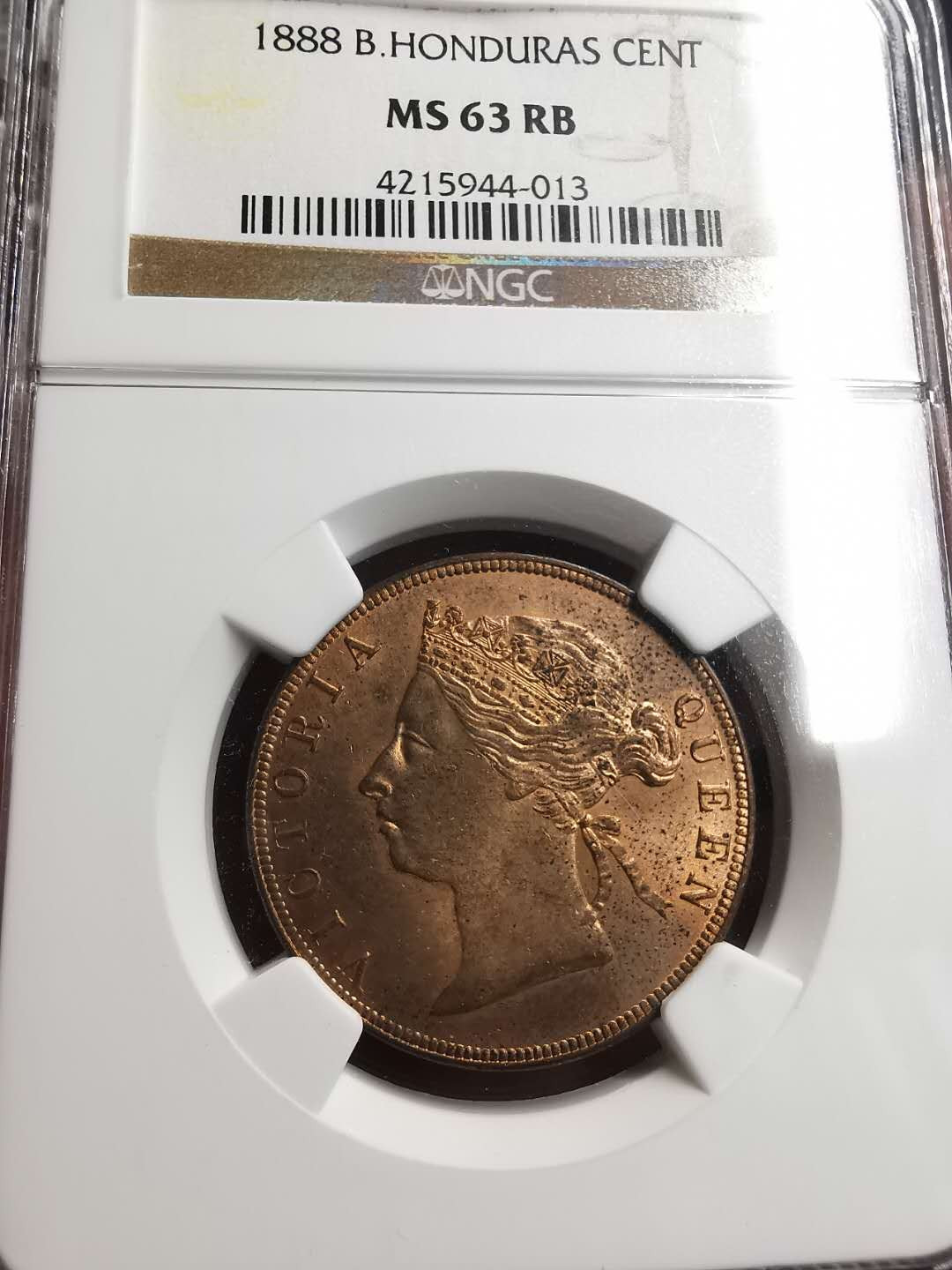 凡希社世界钱币微拍第一百五十六期 1888英属洪都拉斯小维1分NGC-MS63原铜光！