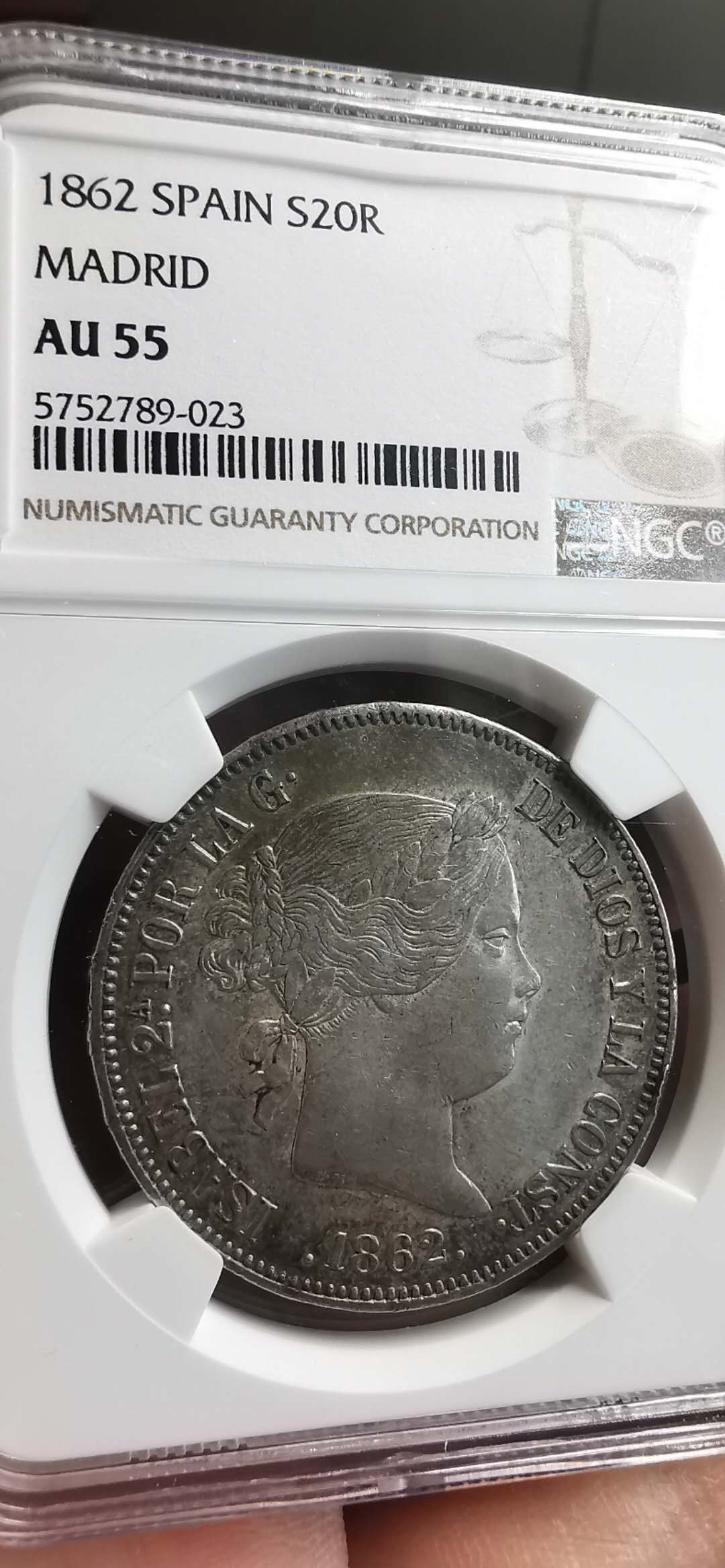 凡希社世界钱币微拍第一百五十六期 1862西班牙伊莎贝拉20R大银NGC-AU55