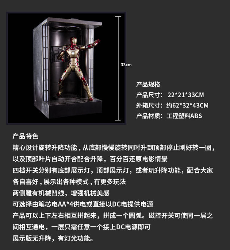 零元拍：king arts1/9情景系列KSS001钢铁侠升降格纳库升降机 KSS001全新未拆，拍品不含钢铁侠。