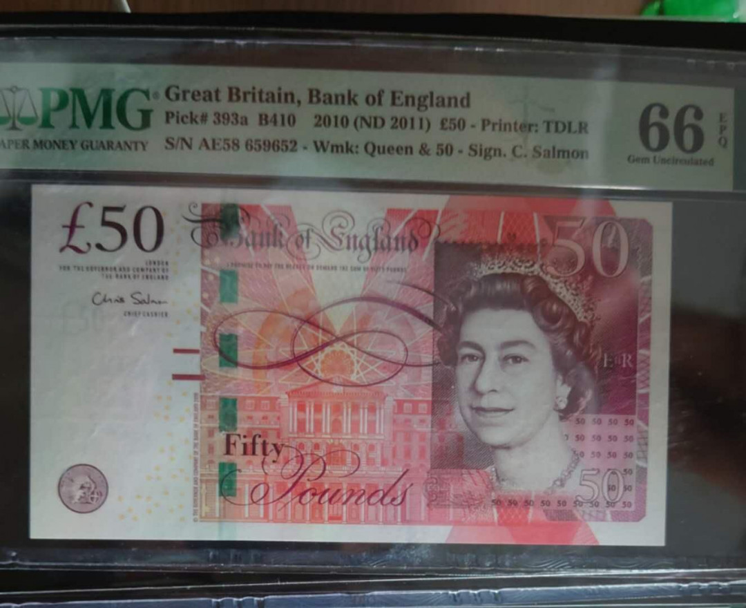 陆续更新【囧羊收藏】精选微拍第22期暨2021年第十三期 2010年英国50镑 全程无47尾号652 PMG66E