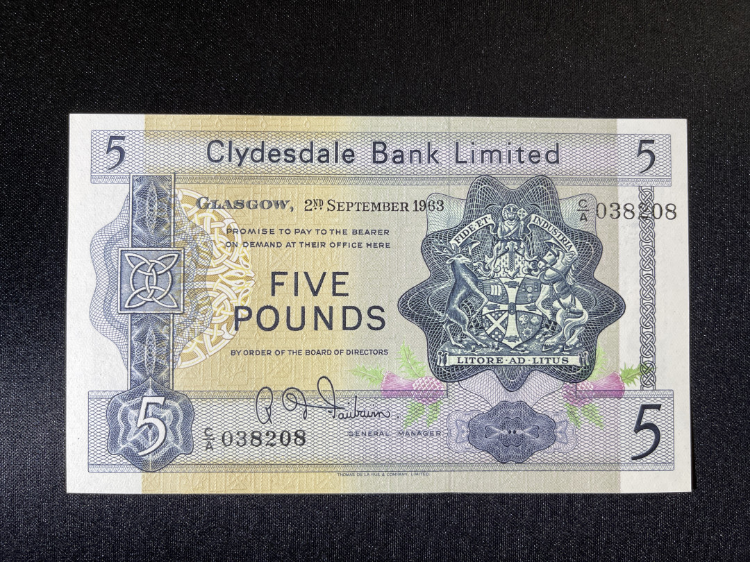 《张总收藏》24期—外币典藏 苏格兰5镑 UNC 1963年 Clydesdale银行 无47
