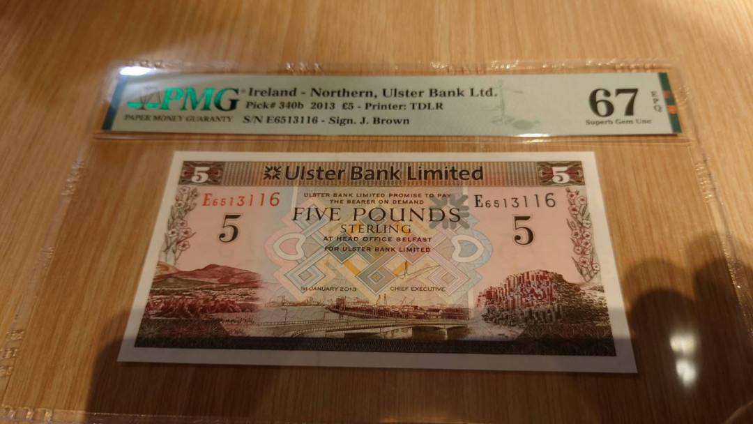 陆续更新【囧羊收藏】精选微拍第23期暨2021年第十四期 2013年北爱尔兰5镑 全程无47尾号116 PMG67E