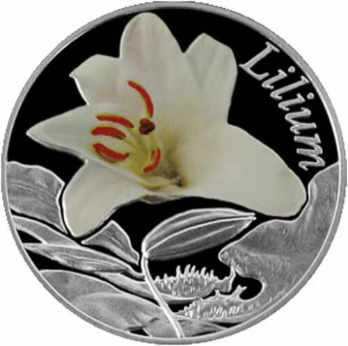 【币观天下】第146期钱币拍卖 2013  白俄罗斯2013年10卢布，世界名花系列(3)：百年好合-“百合花” 双面亮光彩色精制银币