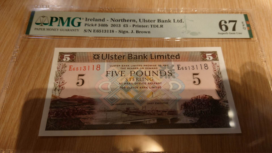 陆续更新【囧羊收藏】精选微拍第23期暨2021年第十四期 2013年北爱尔兰5镑 全程无47尾号118 PMG67E