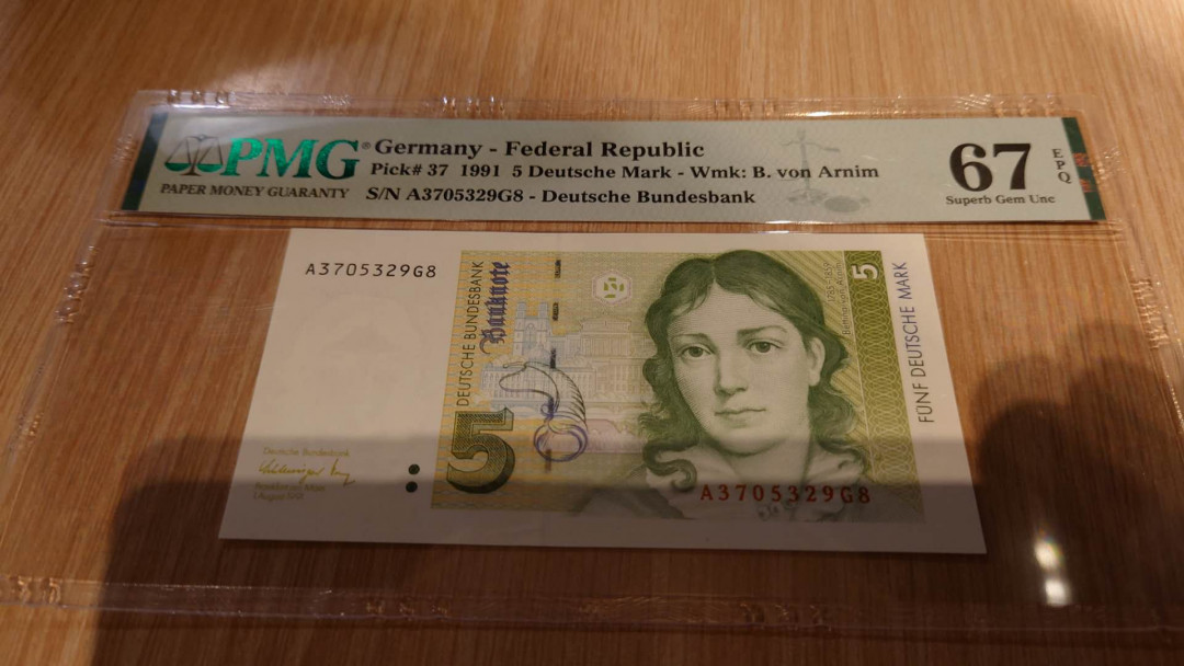 陆续更新【囧羊收藏】精选微拍第23期暨2021年第十四期 1991年德国5马克 无4尾8 PMG67E