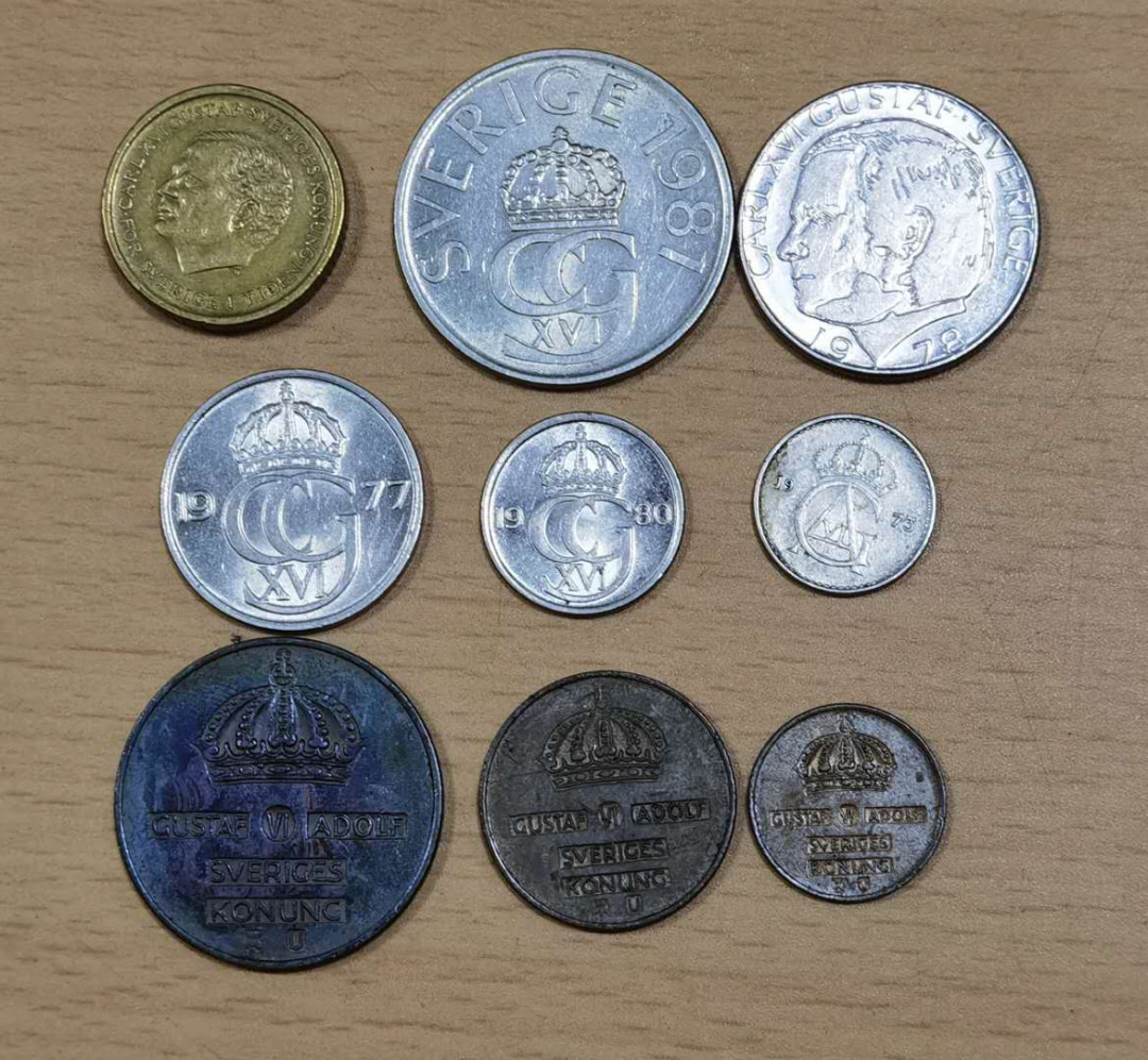 北京马甸外币专卖微拍第五十一期，外国流通币，非贵金属纪念币专场，陆续上新欢迎关注 瑞典流通币9枚／套，品相如图