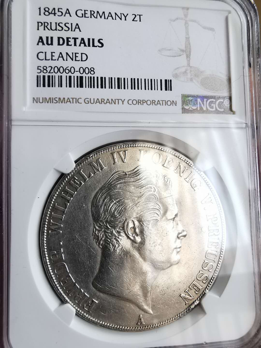 凡希社世界钱币微拍第一百五十七期 1845普鲁士2泰勒NGC-AUD