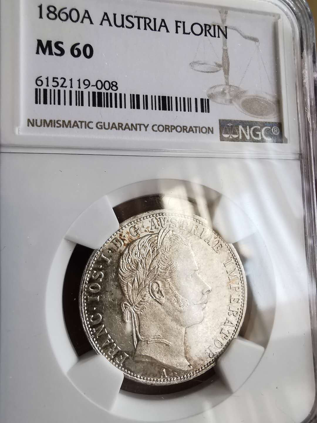凡希社世界钱币微拍第一百五十七期 1860奥地利佛罗林NGC-MS60