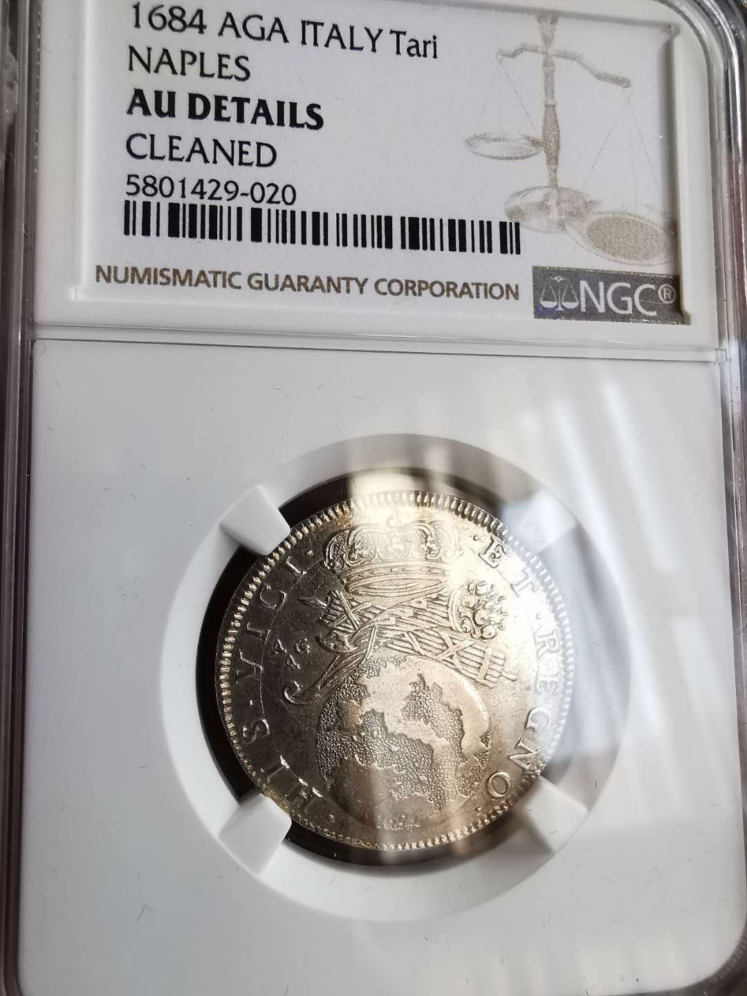 凡希社世界钱币微拍第一百五十七期 1684那不勒斯地球tari银 NGC-AUD