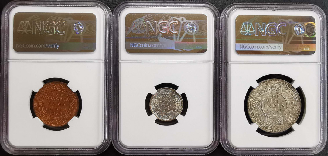 凡希社世界钱币微拍第一百五十七期 英属印度一组三枚MS