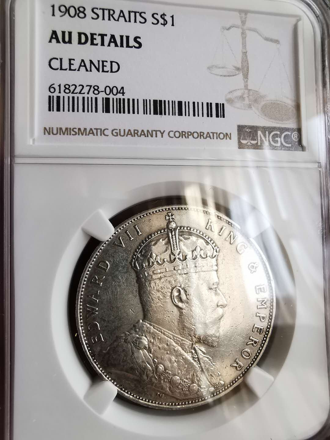 凡希社世界钱币微拍第一百五十七期 1908海峡殖民地爱七壹圆NGC-AUD