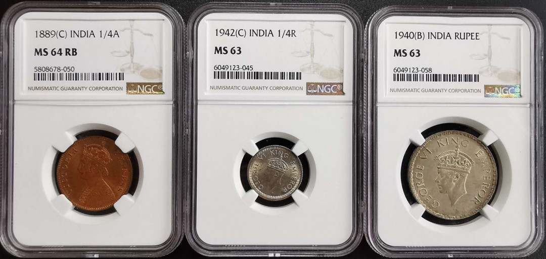 凡希社世界钱币微拍第一百五十七期 英属印度一组三枚MS