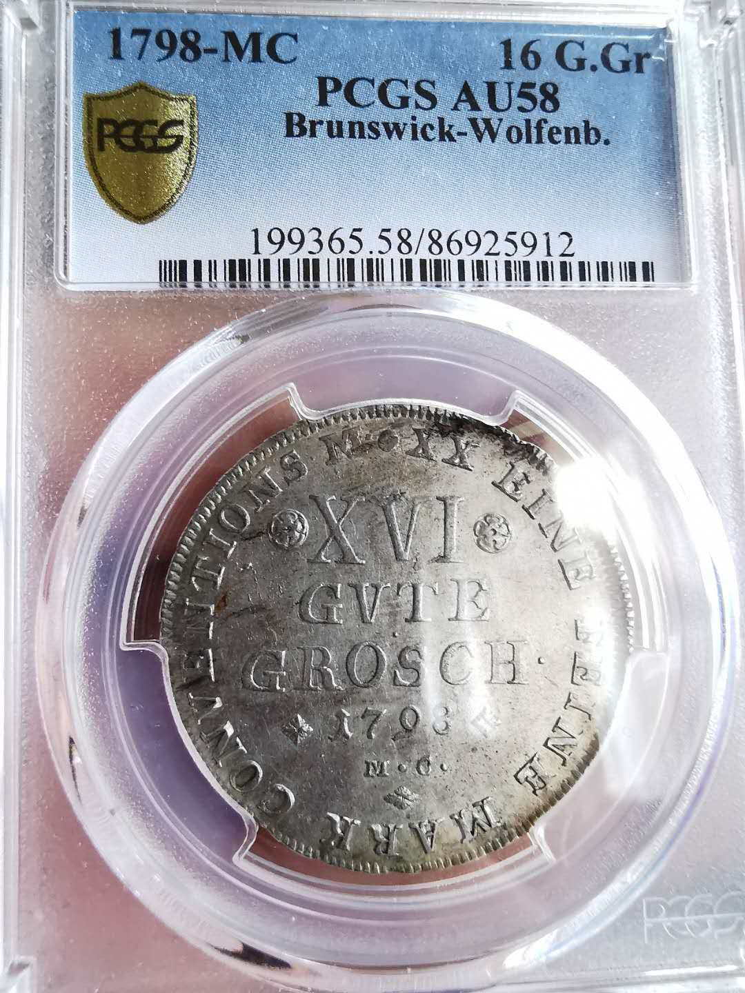 凡希社世界钱币微拍第一百五十七期 1789不伦瑞克16格罗申 PCGS-AU58