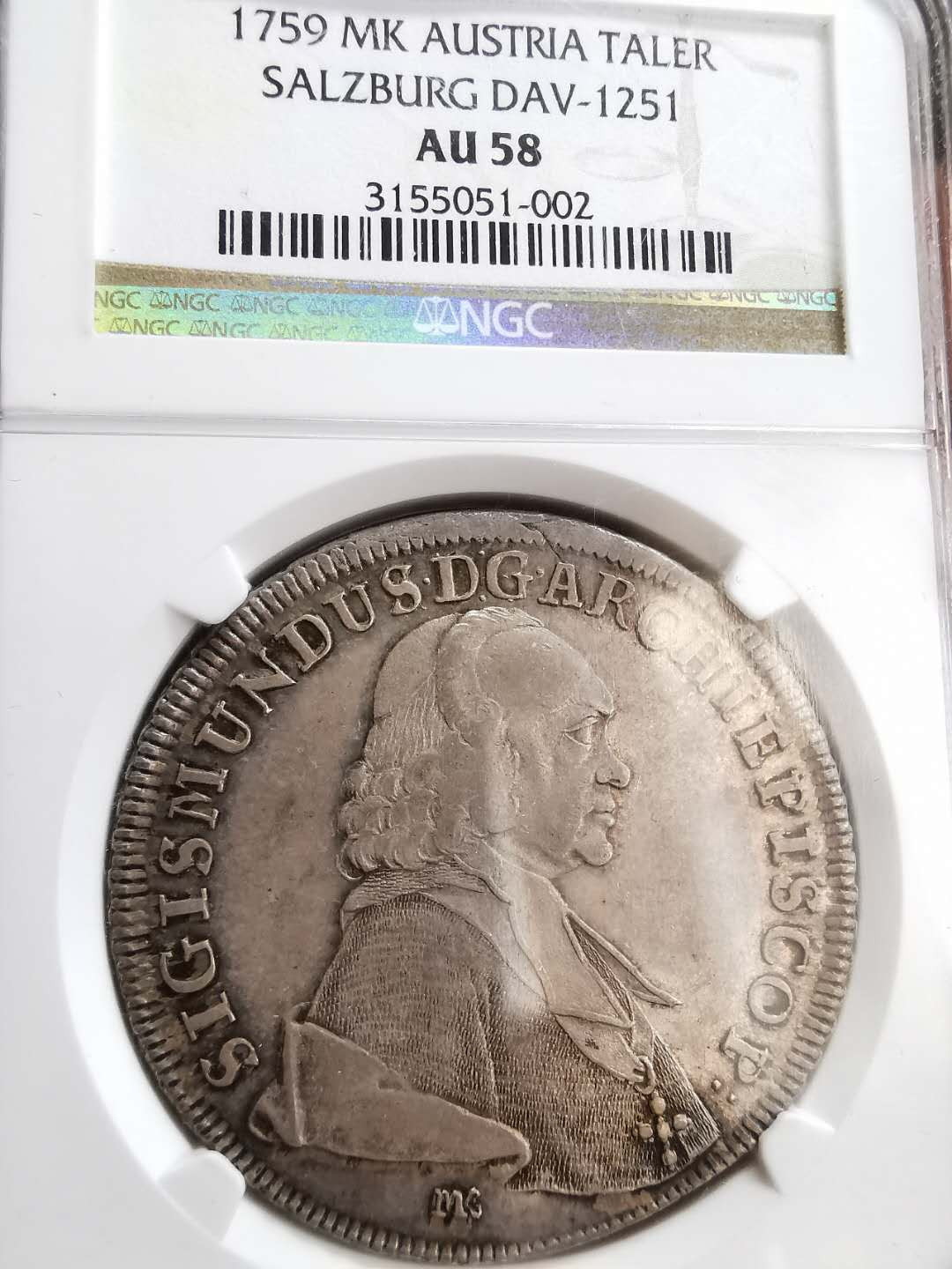 凡希社世界钱币微拍第一百五十七期 荐！1759萨尔茨堡主教泰勒NGC-AU58