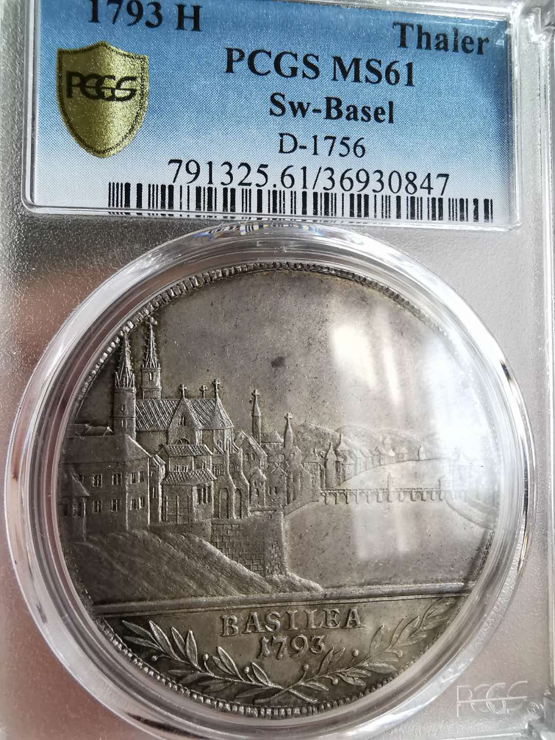凡希社世界钱币微拍第一百五十七期 稀！1793巴塞尔城市景观泰勒PCGS-MS61欧陆淡彩包浆极其精美！