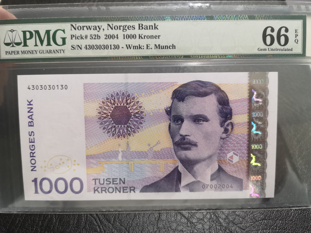 《外钞收藏家》第一百一十期拍卖 挪威2004年1000克朗 蒙克 PMG66