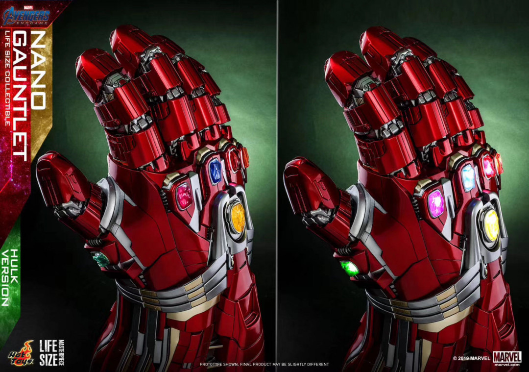 零元拍：HOTTOYS HT LMS008 1/1 复联4 终局之战 纳米手套 浩克版 全新未拆，高度约71CM。
