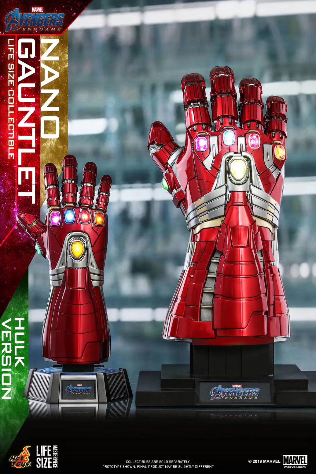 零元拍：HOTTOYS HT LMS008 1/1 复联4 终局之战 纳米手套 浩克版 全新未拆，高度约71CM。