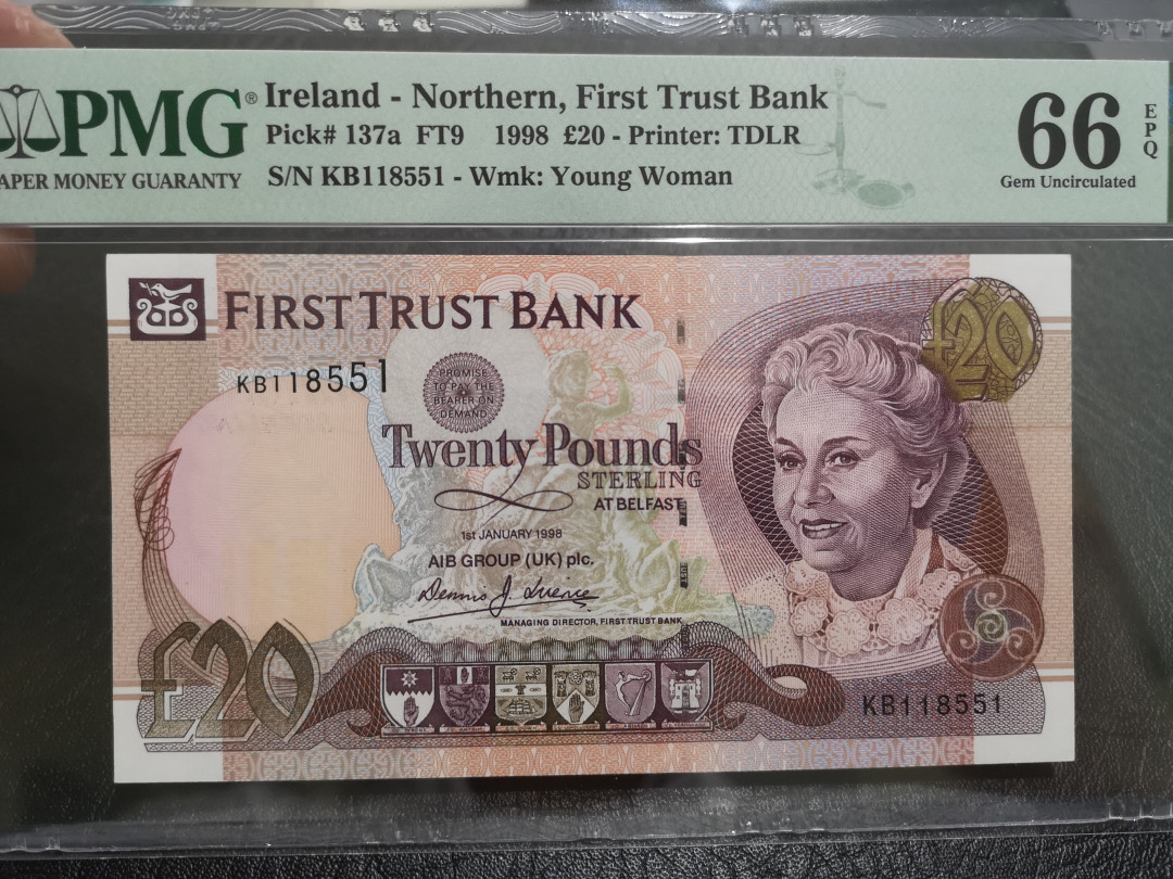 《外钞收藏家》第一百一十期拍卖 1998年北爱尔兰20镑 PMG66