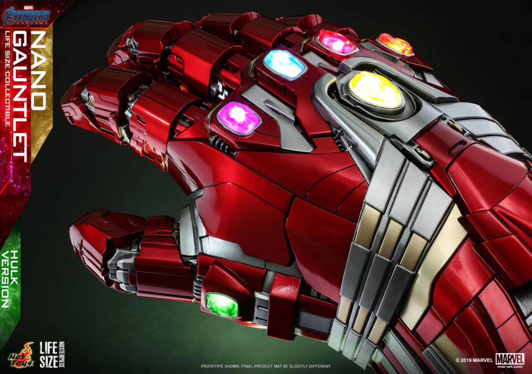 零元拍：HOTTOYS HT LMS008 1/1 复联4 终局之战 纳米手套 浩克版 全新未拆，高度约71CM。