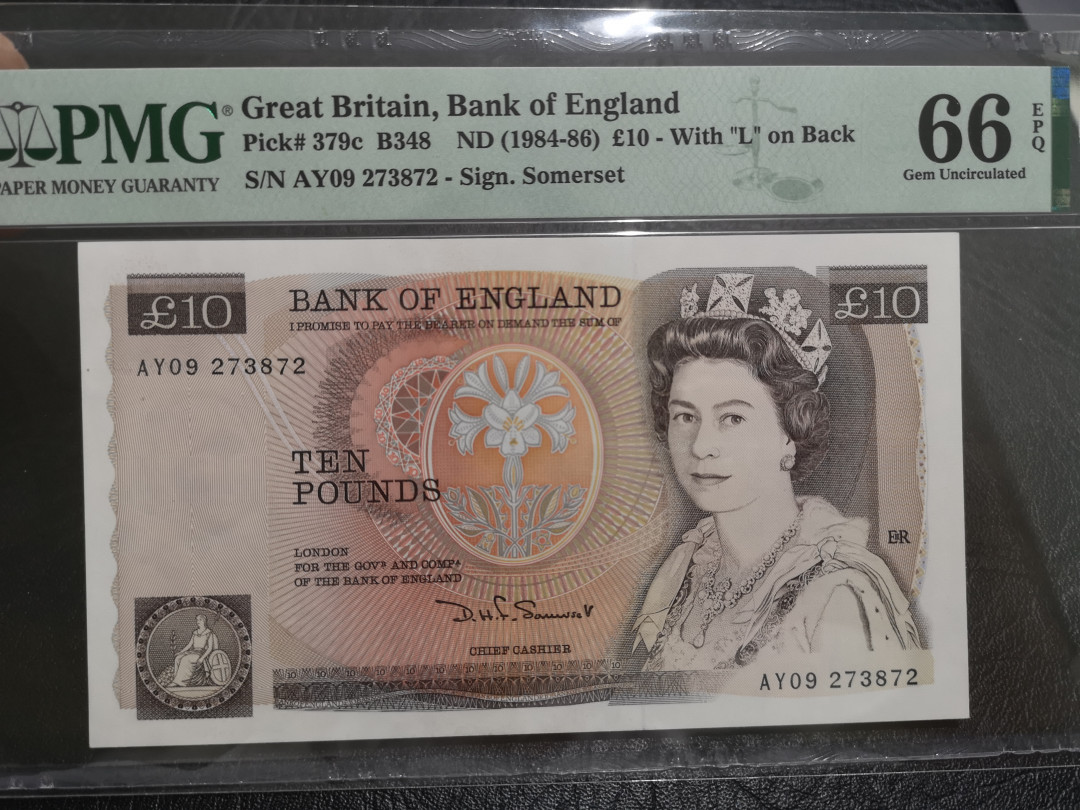 《外钞收藏家》第一百一十期拍卖 1984-86年英国D序列10镑 PMG66 单雕