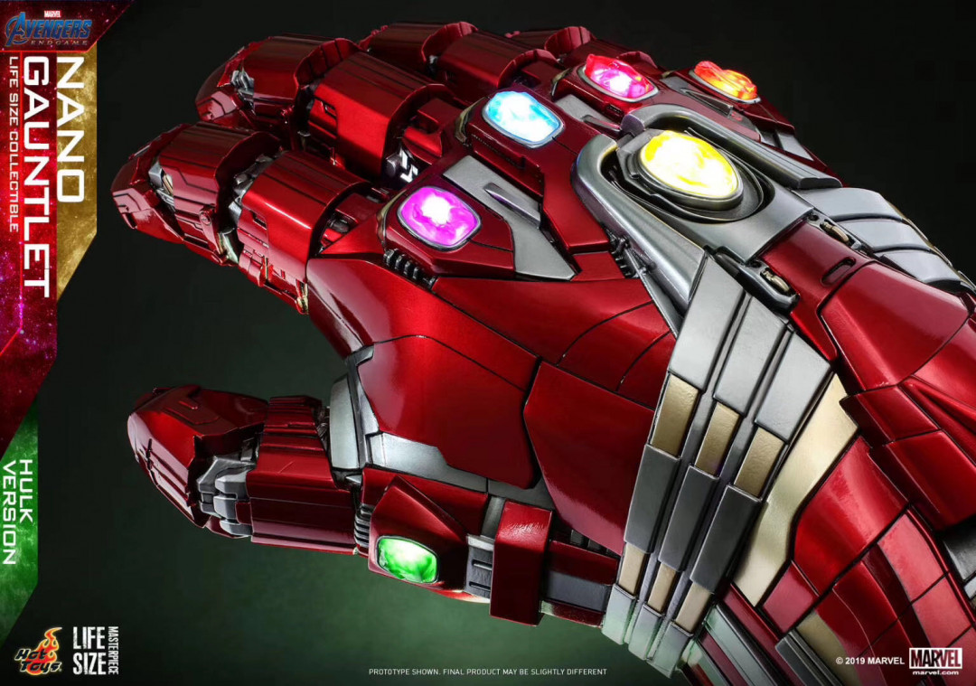 零元拍：HOTTOYS HT LMS008 1/1 复联4 终局之战 纳米手套 浩克版 全新未拆，高度约71CM。