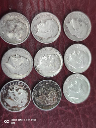 燕姐换藏第四十二场 五六十年代美国十美分银币九枚