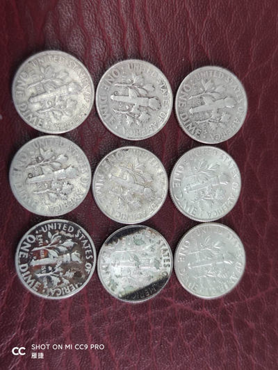 燕姐换藏第四十二场 五六十年代美国十美分银币九枚