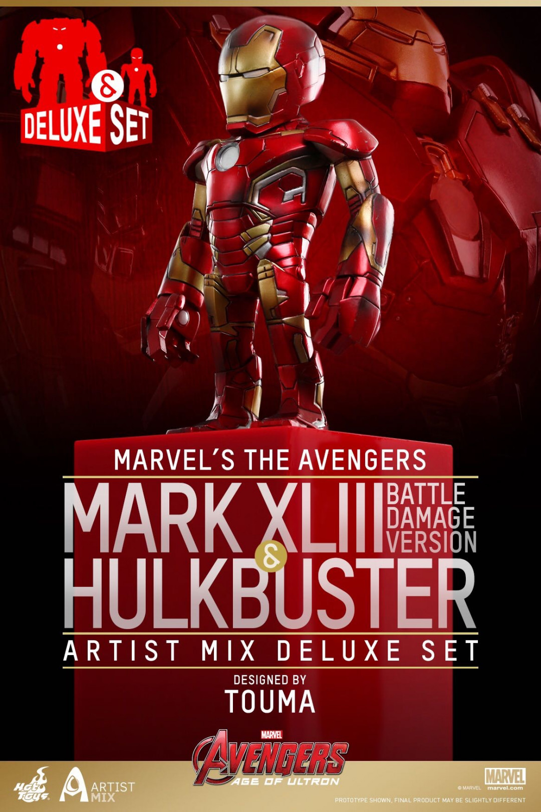 零元拍：Hottoys AMC007 反浩克Hulkbuster和钢铁侠MK XLIII (战损版) Artist Mix Figure尊贵套装，全新未拆。