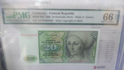 陆续更新上架【囧羊收藏】精选微拍第24期暨2021年第十五期 世界钱币精品 1980年德国20马克 PMG66E 尾号828