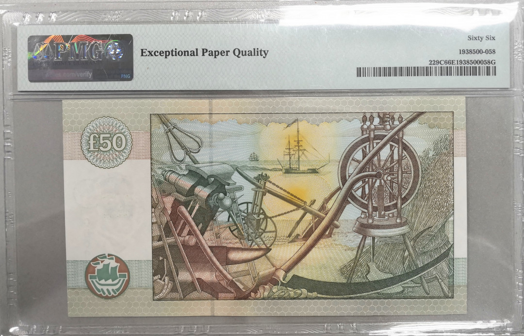 《张总收藏》25期—PMG67 （2张全同号顶级藏品）2001年苏格兰戴尔银行100镑纪念钞PMG65E绝品品相 开尔文，背面不要太漂亮；50镑纪念钞PMG66亚当斯密，上涨品种强烈推荐收藏！