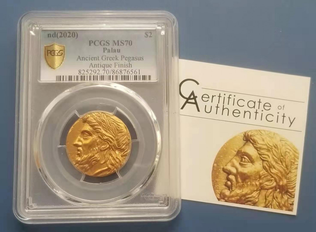 【币观天下】第147期钱币拍卖 PCGS世界珍稀币复刻系列古希腊宙斯飞马金币MS70评级币 