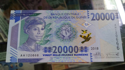 陆续更新上架【囧羊收藏】精选微拍第24期暨2021年第十五期 世界钱币精品 【一口价已售出，勿出价】2018年几内亚20000 全新UNC绝品 无47豹子号666