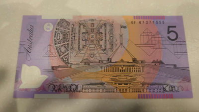 陆续更新上架【囧羊收藏】精选微拍第24期暨2021年第十五期 世界钱币精品 - 2007年澳大利亚5元塑料钞 全程无4豹子号77555 全新绝品