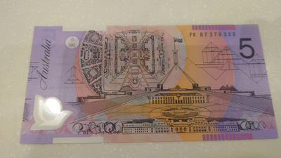 陆续更新上架【囧羊收藏】精选微拍第24期暨2021年第十五期 世界钱币精品 【一口价已售出，勿再出价】2007年澳大利亚5元塑料钞 全程无4豹子号278333 全新绝品