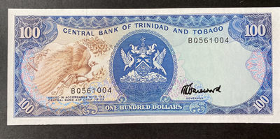 小福收藏拍卖第15期 外币裸钞场 本期有锡兰大象 菲律宾全同8 早期泰国 早期巴林等精品！ - 特立尼达和多巴哥 1985年 100 元 P40 全埋安全线版 早期罕见版别！