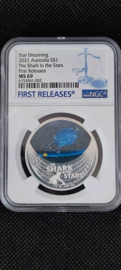 【随心拍&Getcoins】钱币拍卖第九十期～ 澳大利亚2021年梦幻星空系列鲨鱼座半盎司彩色银币