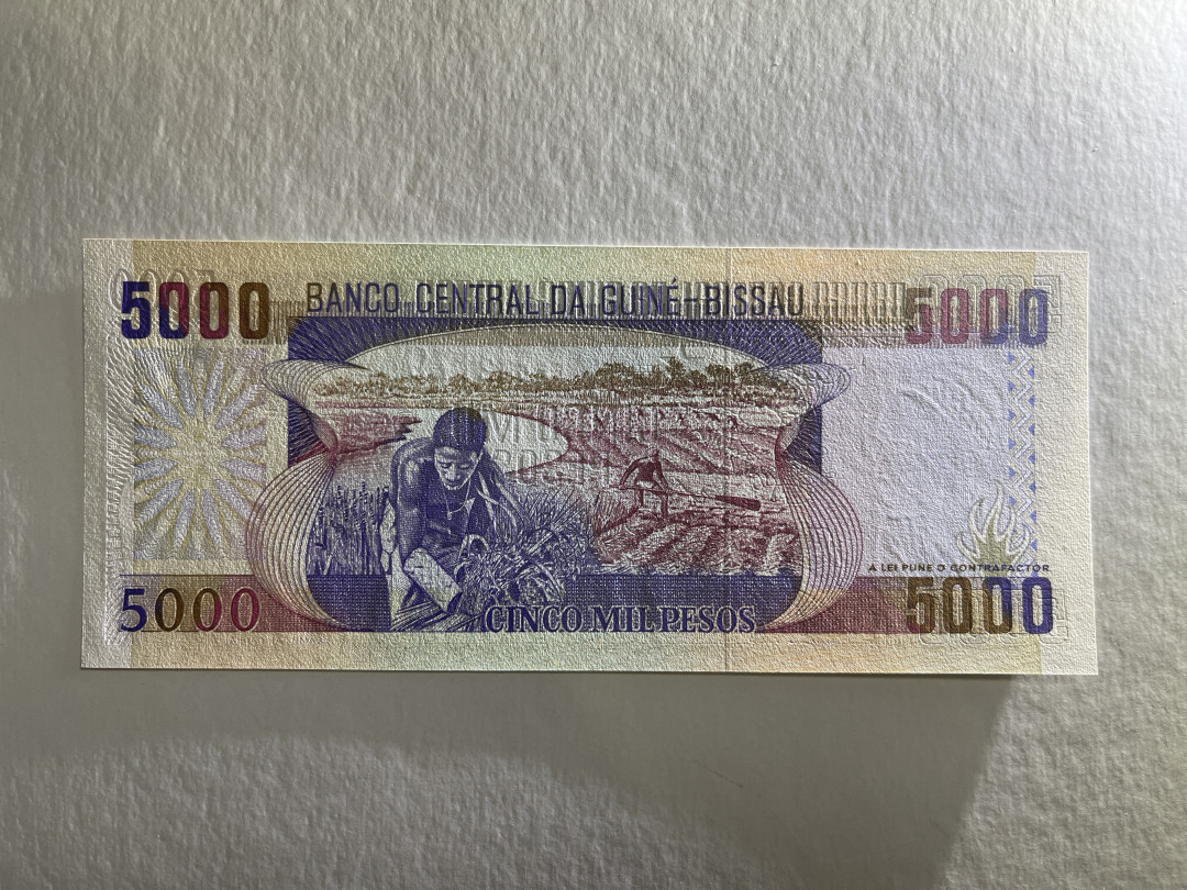 《张总收藏》27期—英属&获奖 几内亚比绍纸币 5000 全新UNC1993年