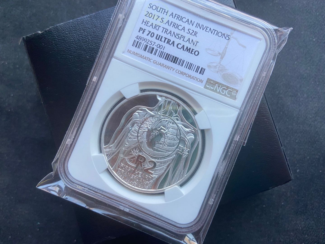 【币观天下】第149场钱币拍卖 【克劳斯获奖币】南非心脏银币ngc70